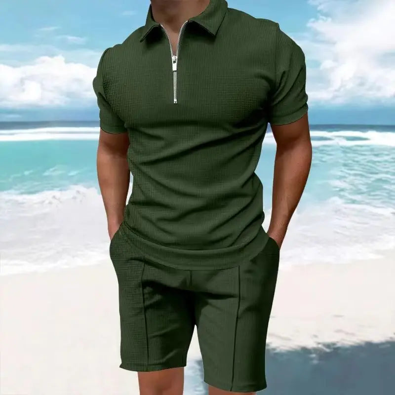 Quarter-Zip Polo Set - Dark Green