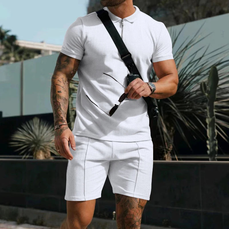 Quarter-Zip Polo Set - White