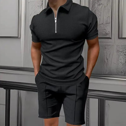 Quarter-Zip Polo Set - Black