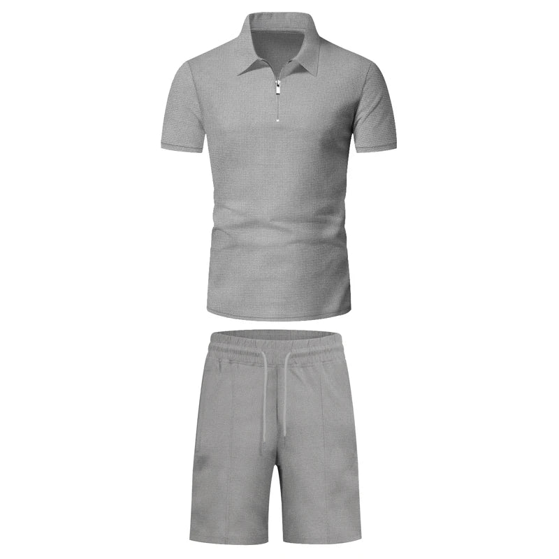 Quarter-Zip Polo Set - Light Grey