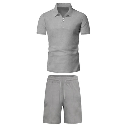Quarter-Zip Polo Set - Light Grey